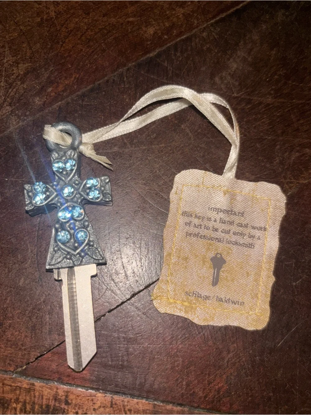 Designer Christian Blue Jewels Blank Customizable Silver Cross Couture Key